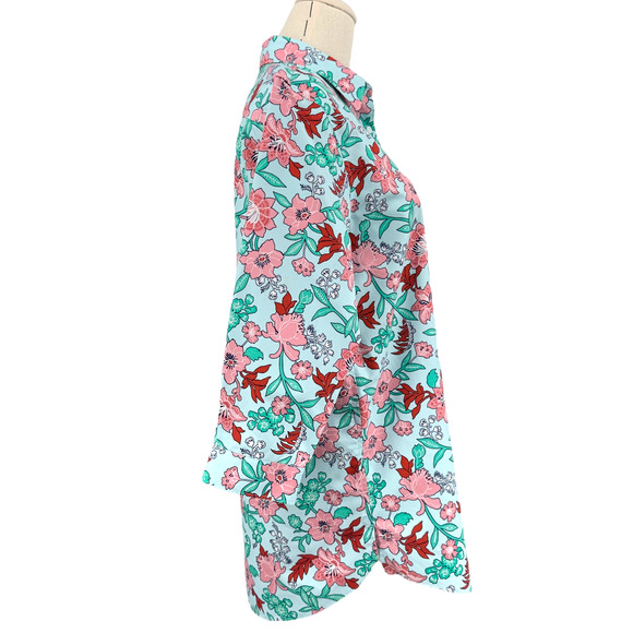 Lands' End Lotus Floral Button Down Shirt Womens Size 8‎ Cottagecore 3/4 Sleeve - Picture 3 of 10